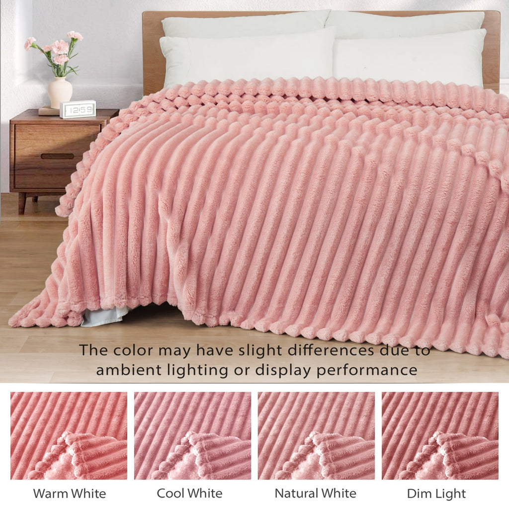 Super Soft Flannel Fleece Throw Blanket for Couch, Super Soft 3D Striped Jacquard Blanket, Lightweight Fuzzy Cozy Blankets, Pink, 50"x60" - Cozy Fleece Throw Blanket for Couch & Bed Detail