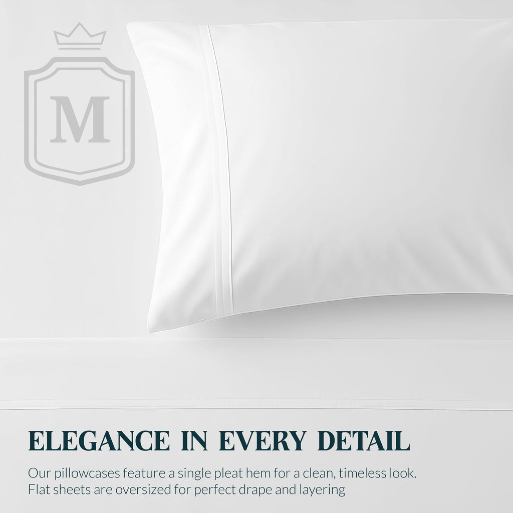 Cooling Sateen 100% Cotton Sheets For Queen Size Bed - Luxury 400 Thread Count Queen Sheet Set, 4 Piece Sateen Weave Queen White Cot... - Premium Ultra-Soft Pillowcase Pair for Sleeping Detail