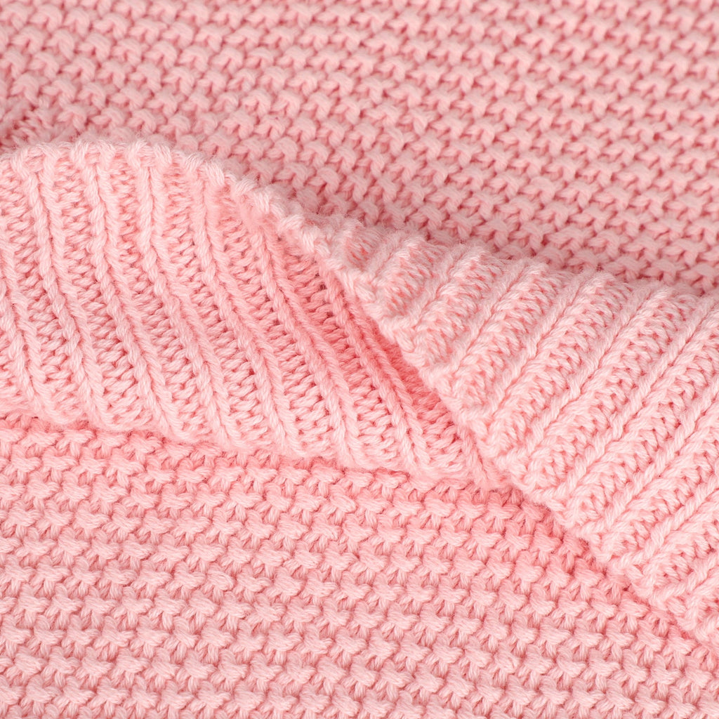Reversible Sherpa Pure Cotton Soft Cable Knit Throw Blanket Pink 50" x 70" - Lightweight Plush Warm Blanket for All Seasons Detail