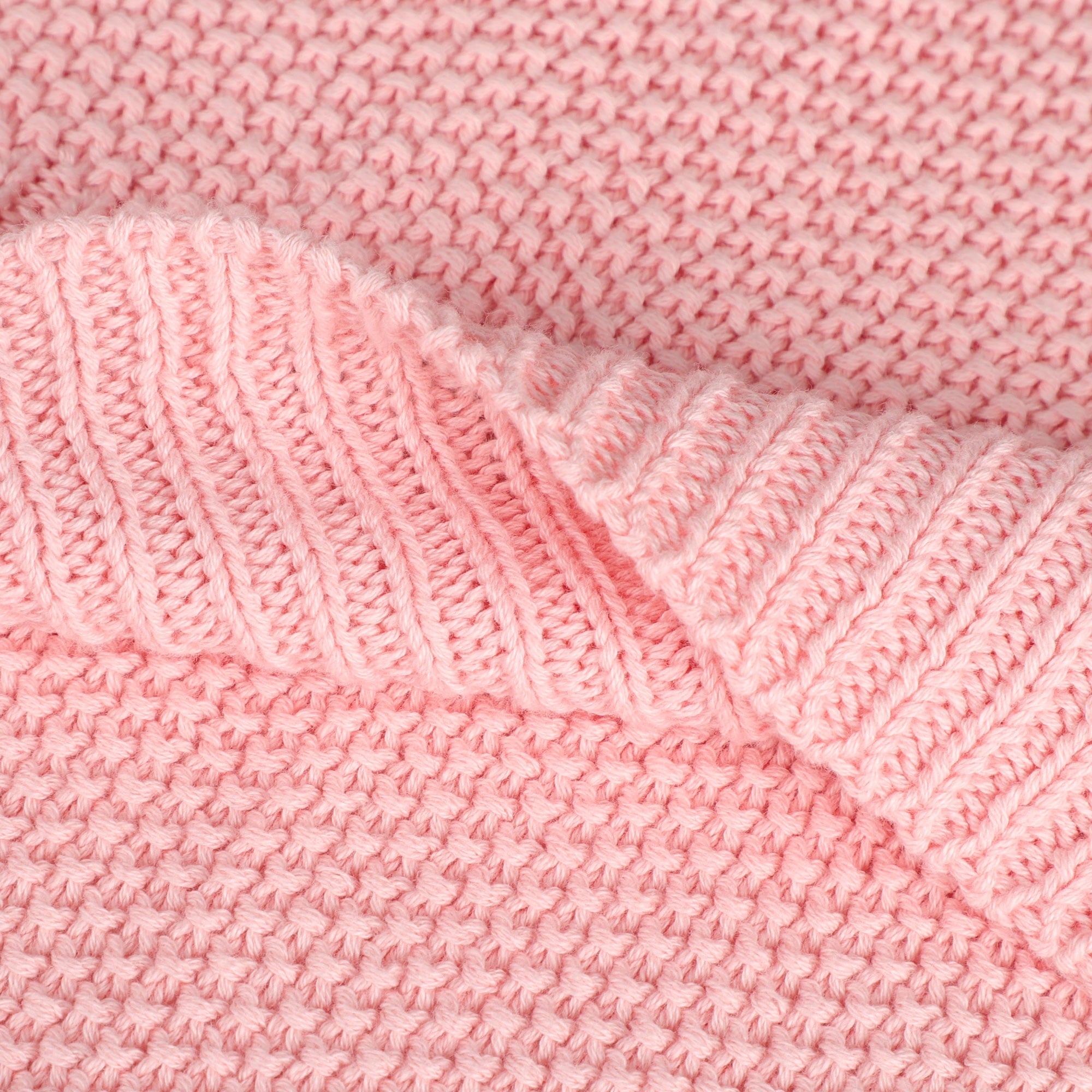 Reversible Sherpa Pure Cotton Soft Cable Knit Throw Blanket Pink 50" x 70" - Lightweight Plush Warm Blanket for All Seasons Detail