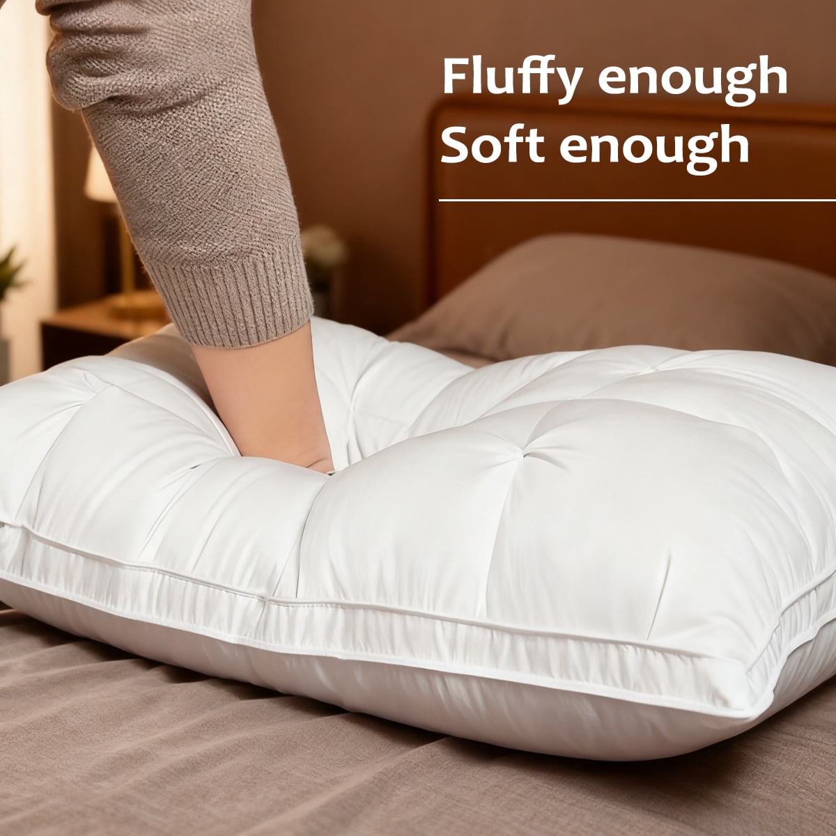 Fluffy Shredded 2-Pack 3-Line Grid Bed Pillow (20.1" x 13.97") - Soft, Breathable and Hypoallergenic - Orthopedic Shredded Foam Bed Pillow Set Detail