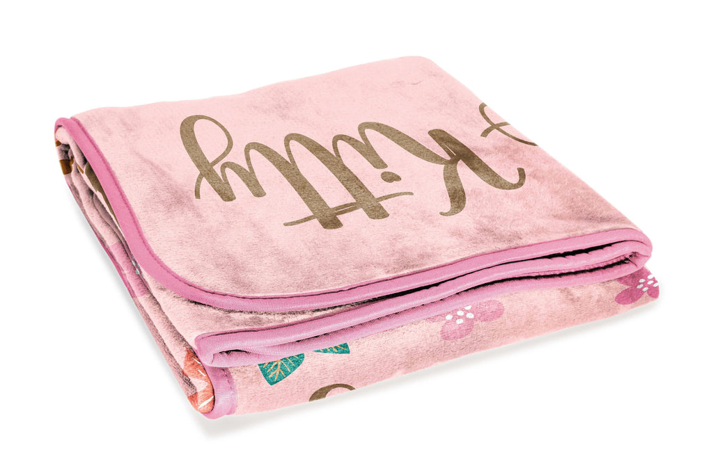 Reversible Sherpa Floral Grace 46 x 60 Coral Fleece Kids Throw Blanket - Soft Bedding Accessories - Luxury Knitted Decorative Throw Blanket with Fringes Detail