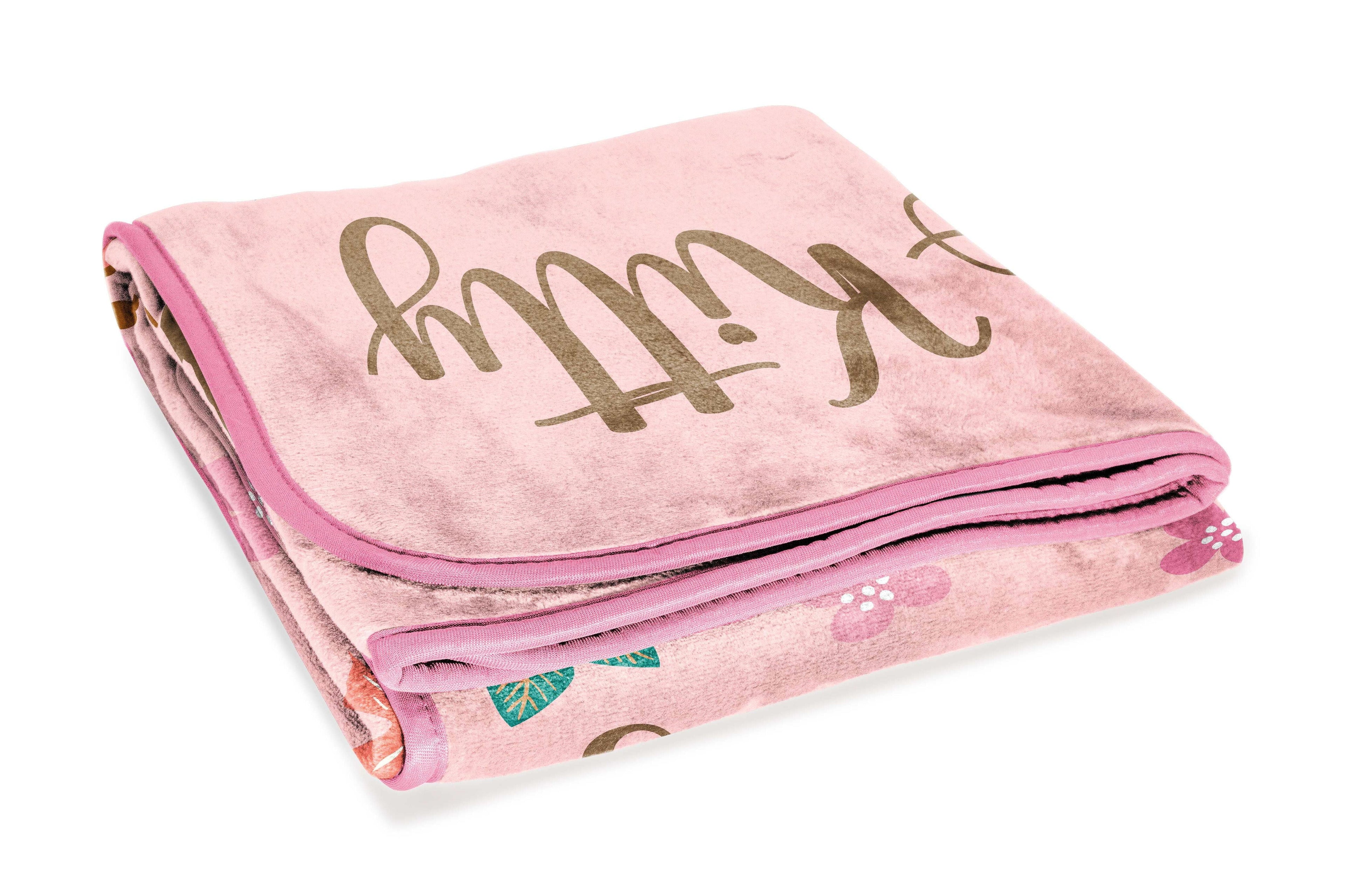 Reversible Sherpa Floral Grace 46 x 60 Coral Fleece Kids Throw Blanket - Soft Bedding Accessories - Luxury Knitted Decorative Throw Blanket with Fringes Detail