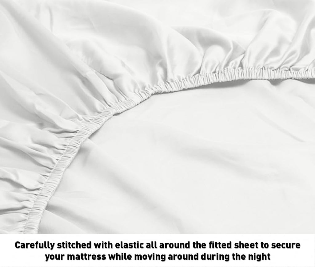 Cooling Sateen Luxurious Collection 1000 Thread Count 100% Cotton Bed Sheet Set (Twin XL, White) - Luxury Bed Sheet Set with Deep Pockets Detail