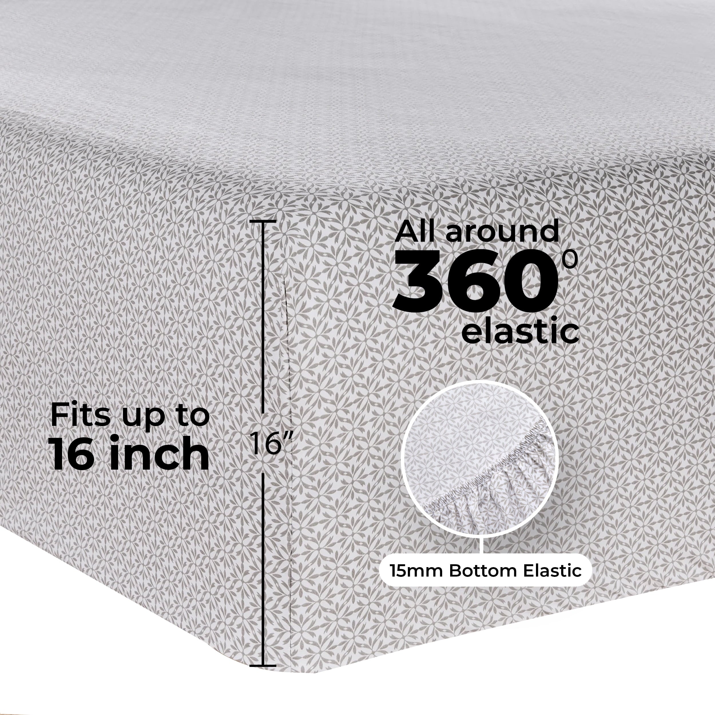 Wrinkle-Resistant 3-Piece 300 Thread Count Grey Flake Cotton Blend Bed Sheet Set, Twin XL - Premium Ultra-Soft Pillowcase Pair for Sleeping Detail