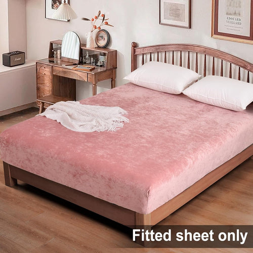 Breathable Luxury Truly Velvet Fitted Sheet Twin Size, Luxury Super Soft Flannel Bottom Sheet with 15" Deep Pocket for Winter, Pink - Breathable Egyptian Cotton Flat & Fitted Sheets Detail
