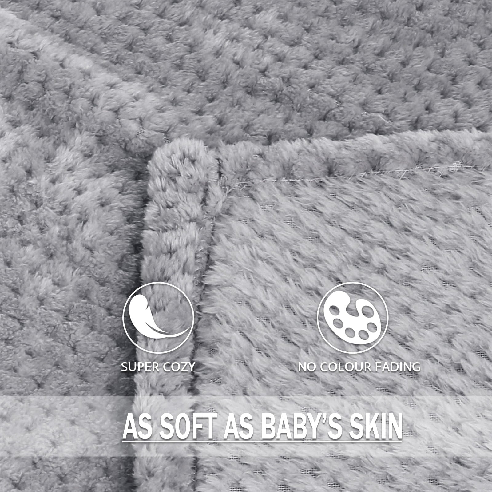 Super Soft Flannel Waffle Textured Extra Large Fleece Blanket, Super Soft and Warm Throw Blanket for Couch, Sofa and Bed (Light Grey, 50... - Super Soft Reversible Sherpa Flannel Blanket Detail