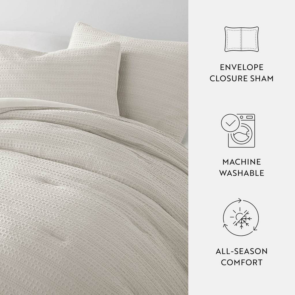 Heavyweight Warmth Textured Waffle Comforter Set ins Natural Waffle Comforter Bedding Sets, King/Cal King Size Bedding - Luxurious Quilted Duvet Cover Set Detail