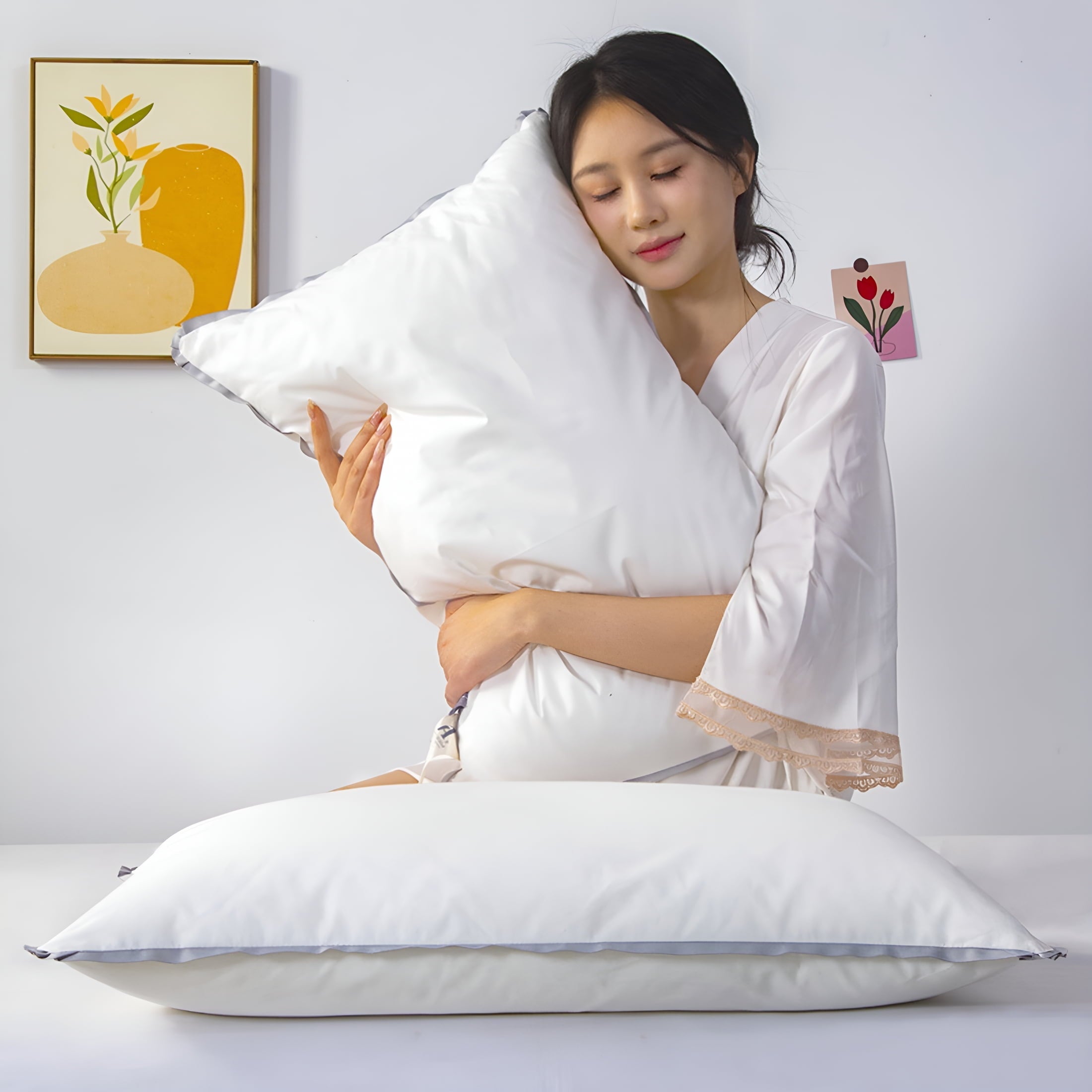 Fluffy Shredded Flat Pillows for Sleeping Thin,Ultra Thin Pillow,Adjustable Shredded Memory Foam Pillows for Side,Back,Stomach Sleepe... - Hotel Quality Plush Sleeping Pillows Detail