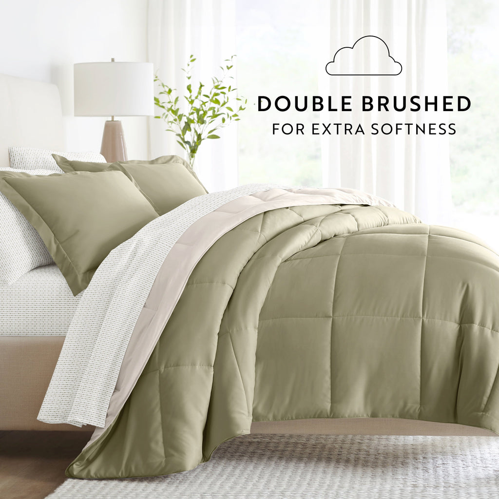 Fluffy Down Alternative 5 Piece Bedding Bundle, Reversible Comforter and Patterned Sheet Set, Twin - Hypoallergenic Ultra-Fluffy Quilt for Winter Detail
