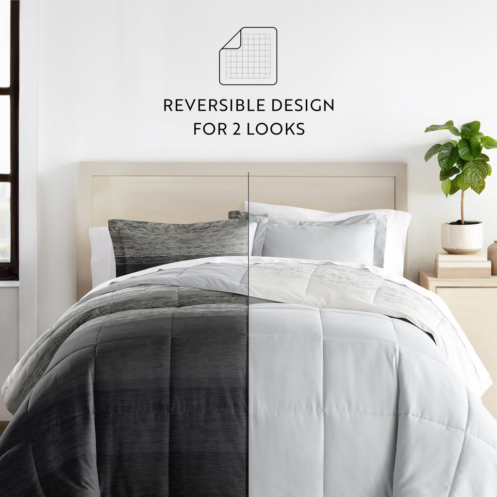All-Season All Season Ultra Soft Comforter Set Lightweight Bedding in Gray/Black Ombre for Full/Queen Size - All-Season Down Alternative Comforter Insert Detail