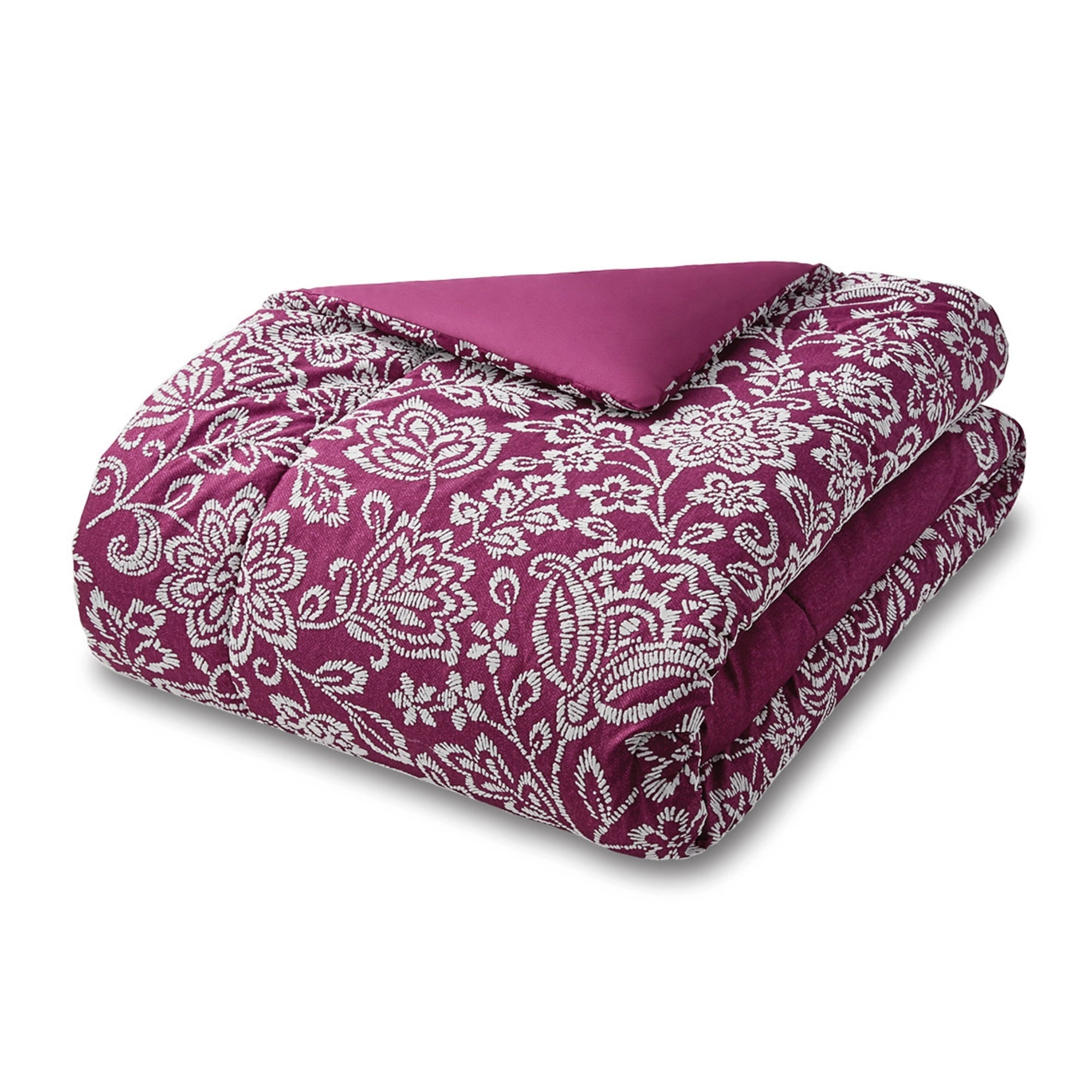 Fluffy Down Alternative 5-Piece Jacquard Comforter Set with Decor Pillow and Throw Purple Flocking Embroidery Bedding Set, Full/Queen - Hypoallergenic Ultra-Fluffy Quilt for Winter Detail