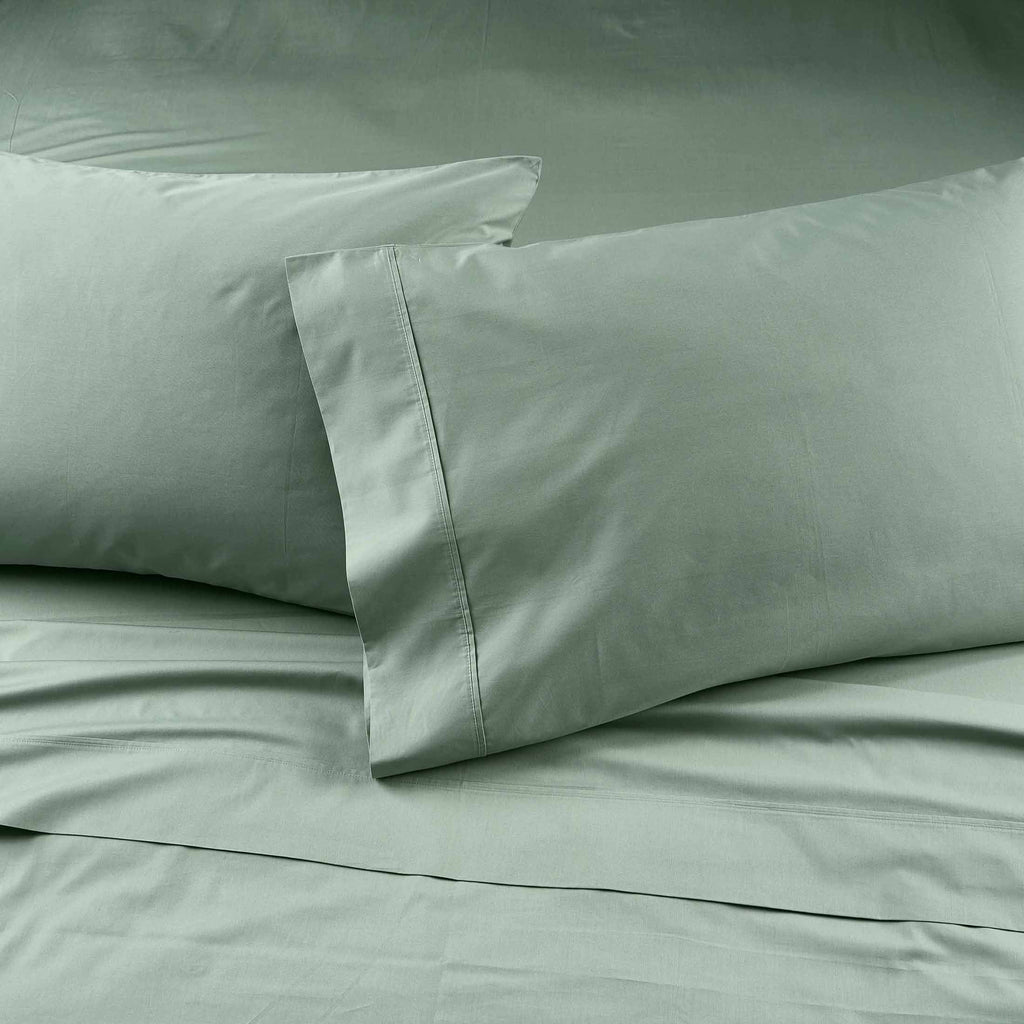 Breathable Luxury Cool & Crisp 4-Piece 300 Thread Count Green River Cotton Percale Sheet Set, Queen - Luxury Bed Sheet Set with Deep Pockets Detail