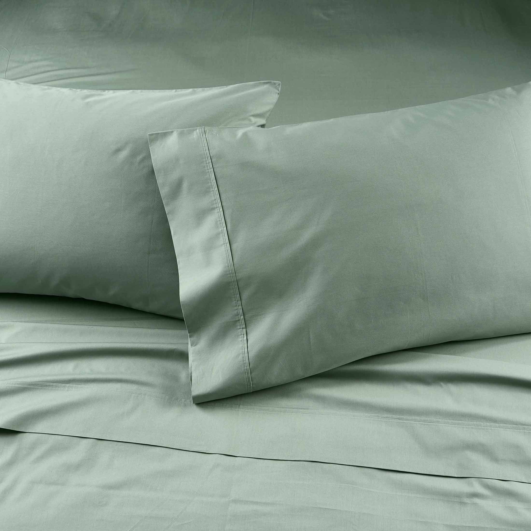 Breathable Luxury Cool & Crisp 4-Piece 300 Thread Count Green River Cotton Percale Sheet Set, Queen - Luxury Bed Sheet Set with Deep Pockets Detail