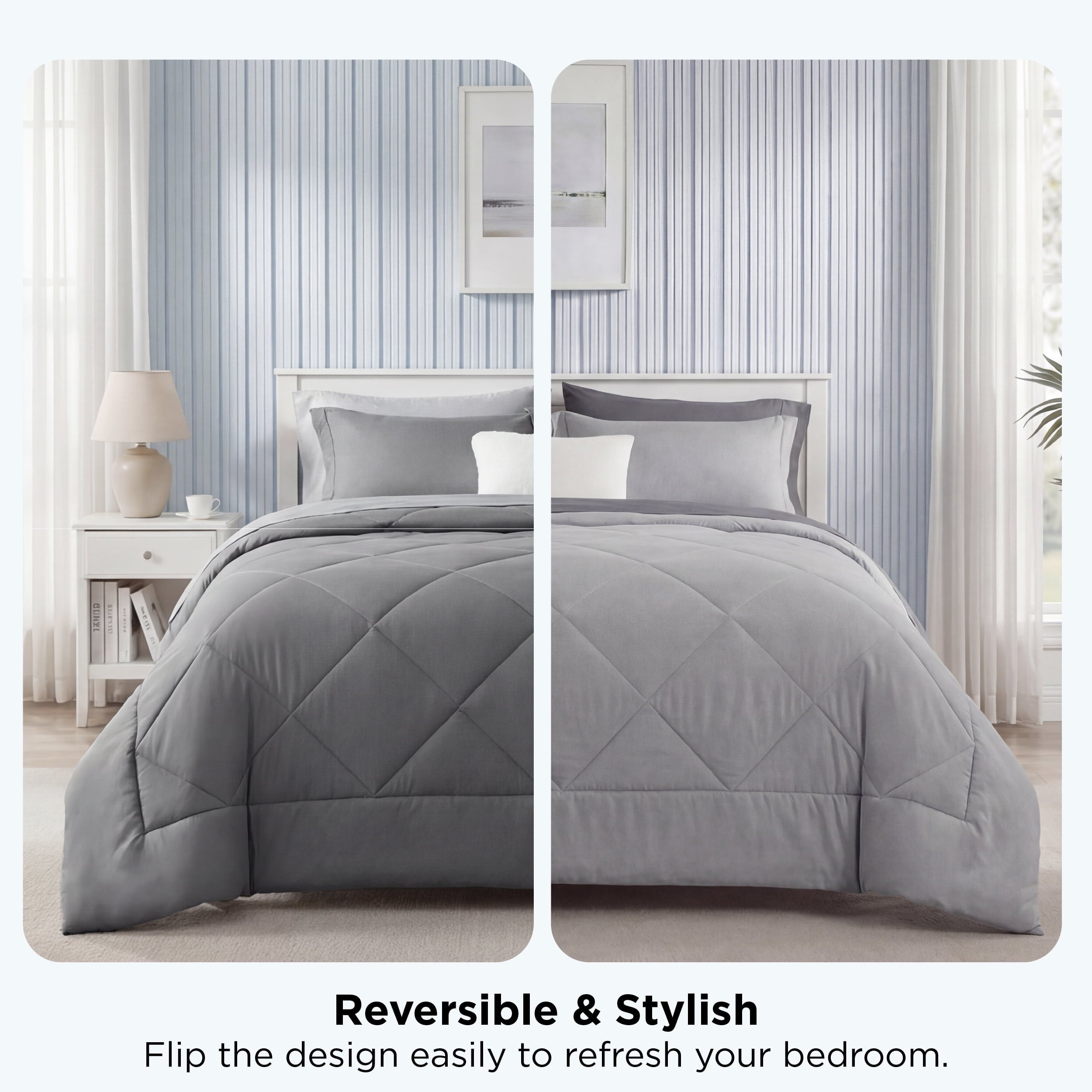 Hypoallergenic Cloud Queen Reversible Comforter Set - 7 Pieces Grey Bedding, Bed in a Bag with Alternative Comforter, Sheets, Pillowcases ... - Hypoallergenic Ultra-Fluffy Quilt for Winter Detail