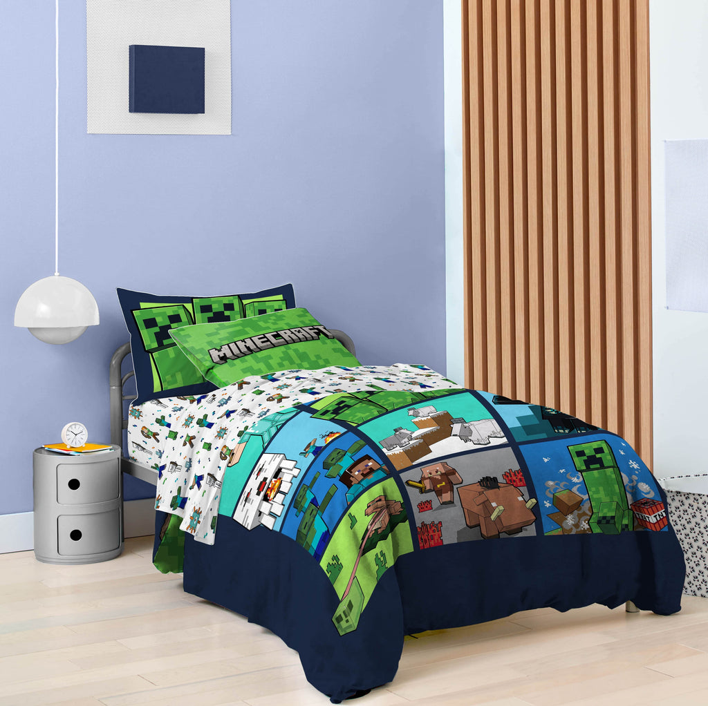 All-Season Kids 2 Piece Green Reversible Comforter and Pillowcase Bedding Set, Twin/Full - All-Season Down Alternative Comforter Insert Detail