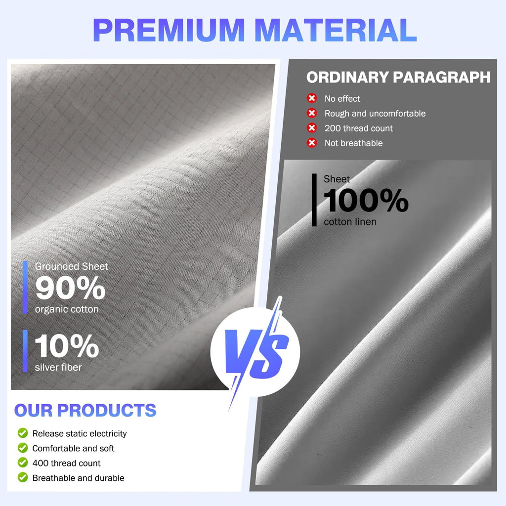 Breathable Luxury Grounding Sheets King Size,Earth Grounded Fitted Bed Sheet 10% Pure Silver Fiber + 90% Organic Cotton, Bed Grounding ... - Cooling Hotel Quality Bedding Sheets and Pillowcases Detail