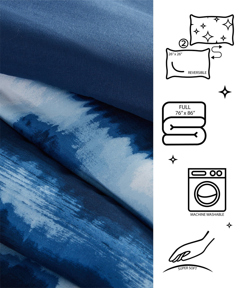 Heavyweight Warmth Tie Dye Navy 3 Piece Comforter Set, Full - Cloud-Like Soft Lightweight Bed Comforter Detail