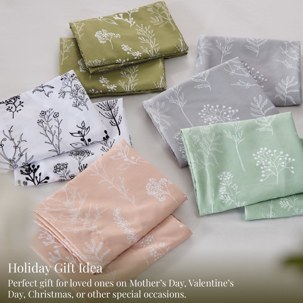 Luxurious Quilted 3 Pieces Sage Green Floral Comforter Sets, 1 Botanical Flowers Reversible Comforter and 2 Pillow Shams, Queen Size Be... - Cloud-Like Soft Lightweight Bed Comforter Detail