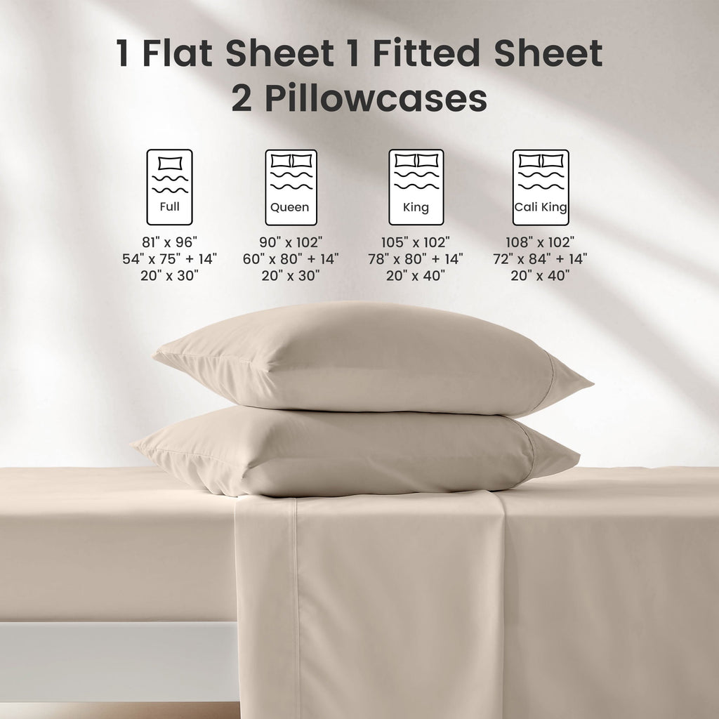 Ultra-Soft Bed Sheet Sets,Ultra Soft Breathable Luxury 4 Piece, (Beige, Queen) - Luxury Bed Sheet Set with Deep Pockets Detail