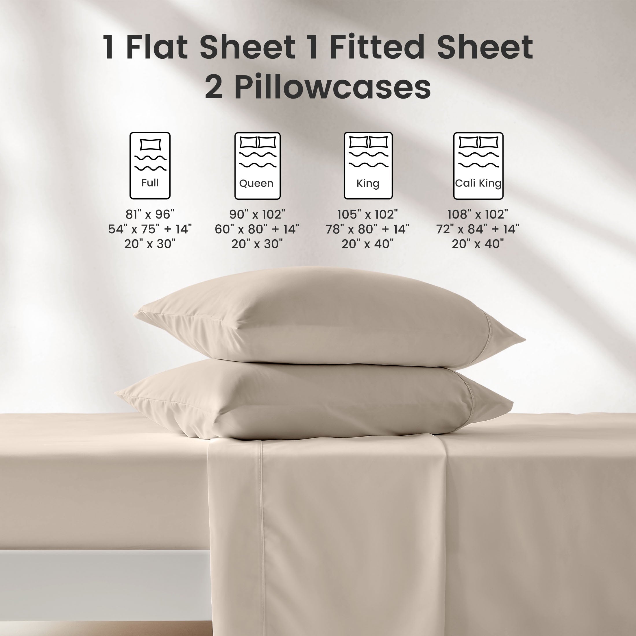 Ultra-Soft Bed Sheet Sets,Ultra Soft Breathable Luxury 4 Piece, (Beige, Queen) - Luxury Bed Sheet Set with Deep Pockets Detail