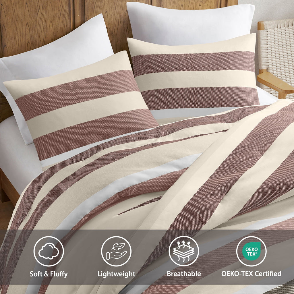 Heavyweight Warmth 2-Piece Comforter Sets, Reversible Striped Comforter Set for Dorm, Lightweight All Season Bedding Set with Pillow Sha... - Luxurious Quilted Duvet Cover Set Detail