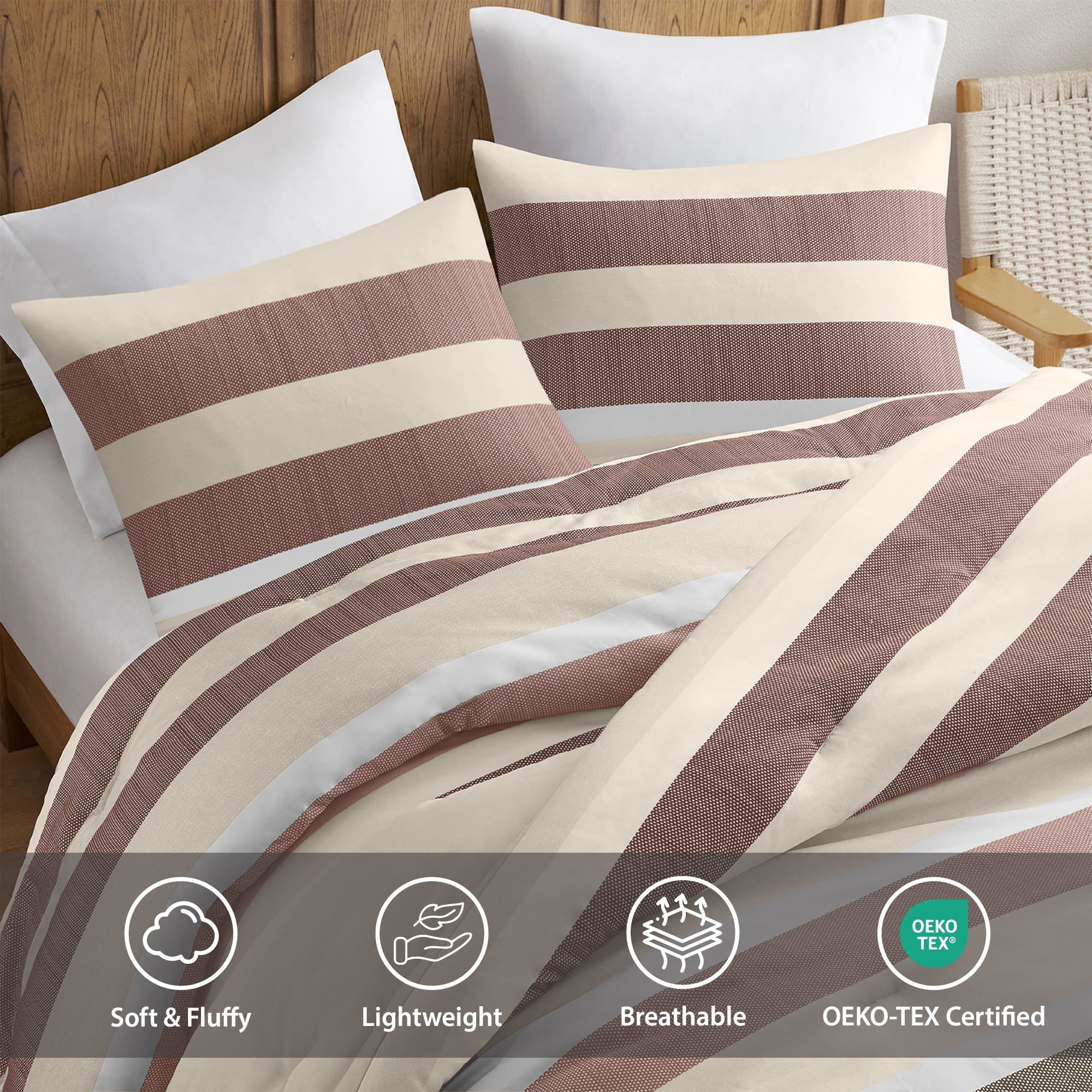 Heavyweight Warmth 2-Piece Comforter Sets, Reversible Striped Comforter Set for Dorm, Lightweight All Season Bedding Set with Pillow Sha... - Luxurious Quilted Duvet Cover Set Detail