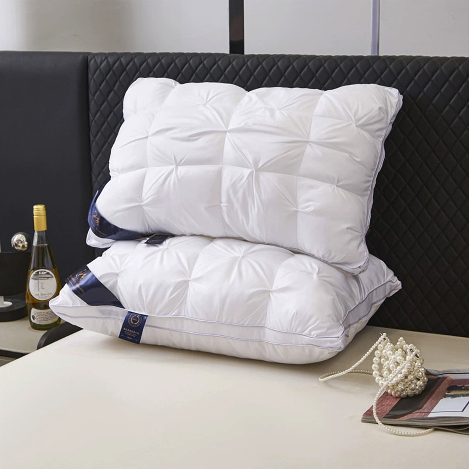 Fluffy Shredded Goose Down Pillow and Feather Pillows for Neck/Back/Side Sleepers, Premium Soft Down Fill Standard Size Pillow for Sl... - Hotel Quality Plush Sleeping Pillows Detail