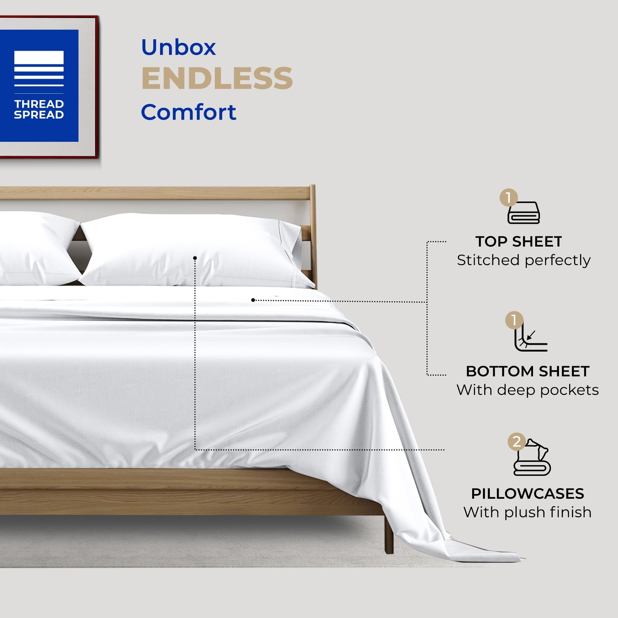 Breathable Luxury King Size Cotton Sheets Set - 400 Thread Count 4 PC 100% Cotton Sheets for King Bed, 16 In Deep Pocket King Size Cott... - Breathable Egyptian Cotton Flat & Fitted Sheets Detail