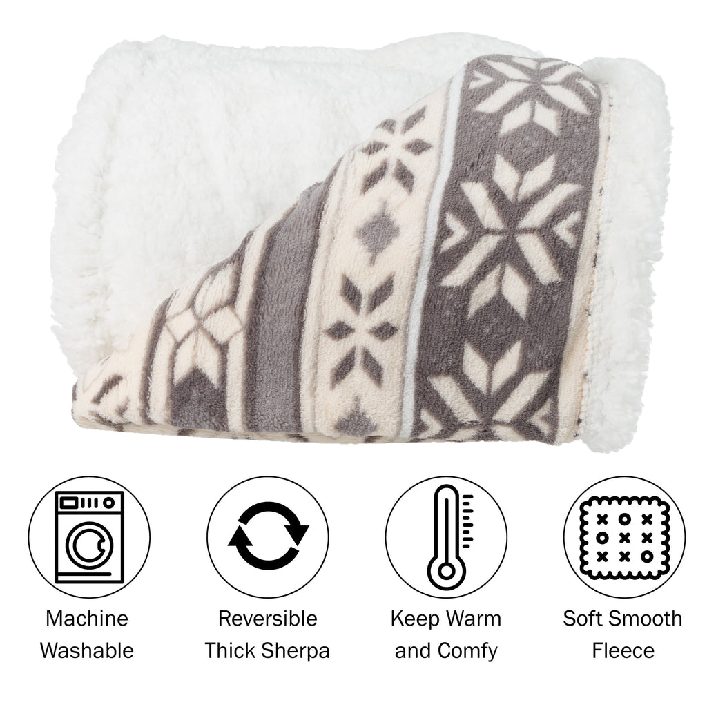 Lightweight Warm 50x60-Inch Machine Washable Fleece Blanket with Snowflakes - Luxury Knitted Decorative Throw Blanket with Fringes Detail