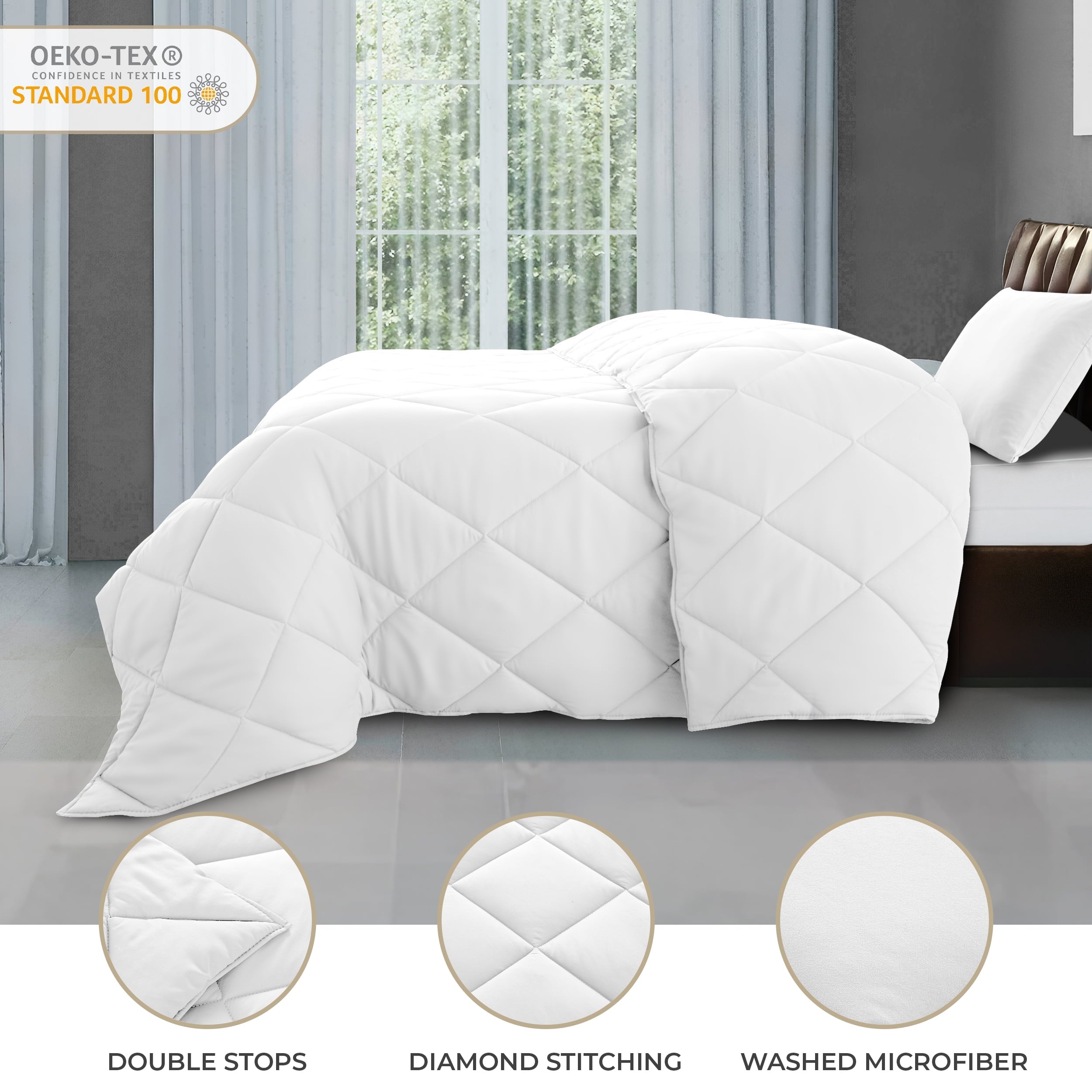Hypoallergenic Cloud Lux Decor All-Season Comforter Sets Twin Size 2 PC, Reversible Bedding Set with Diamond Quilted Design Comforter and ... - All-Season Down Alternative Comforter Insert Detail