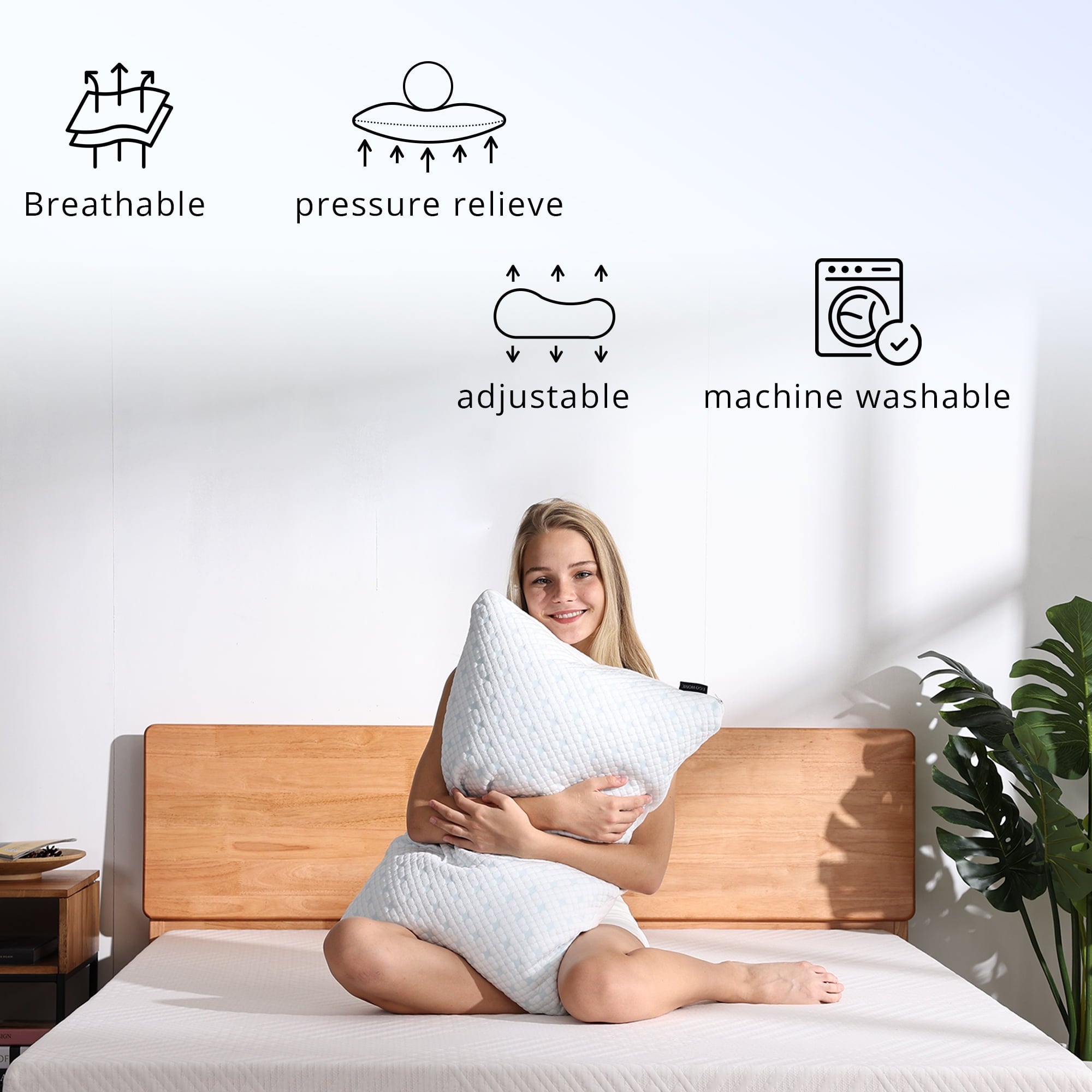 Orthopedic Support 2-Pack Adjustable Cooling Bed Pillows, Shredded Memory Foam Pillows Set of 2, Standard Queen, Dual Sides - Orthopedic Shredded Foam Bed Pillow Set Detail