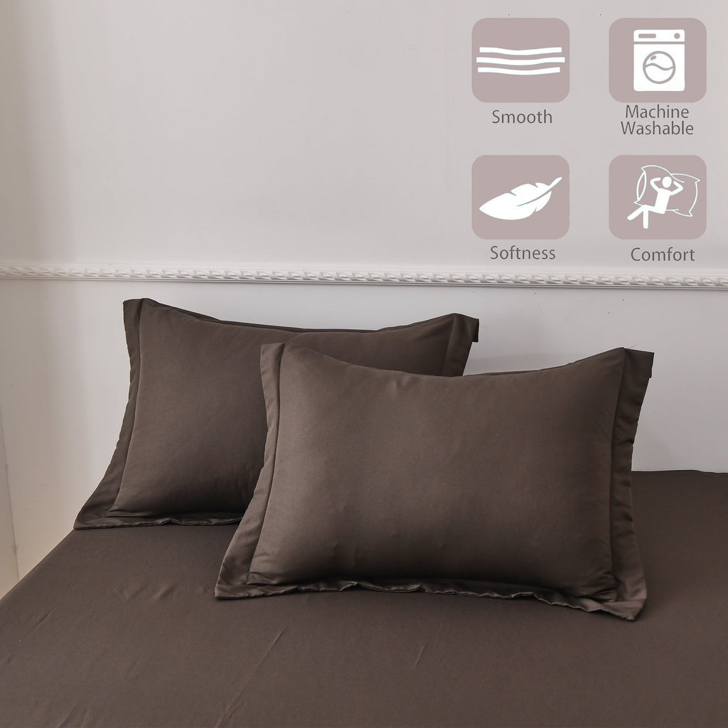 Breathable Luxury Bed Sheets Set 4 Piece Queen/Full Sheet Set Brown Gray Cotton Blend Fitted Sheet, Flat Sheet & 2 Pillowcases Bedding Set - Cooling Hotel Quality Bedding Sheets and Pillowcases Detail