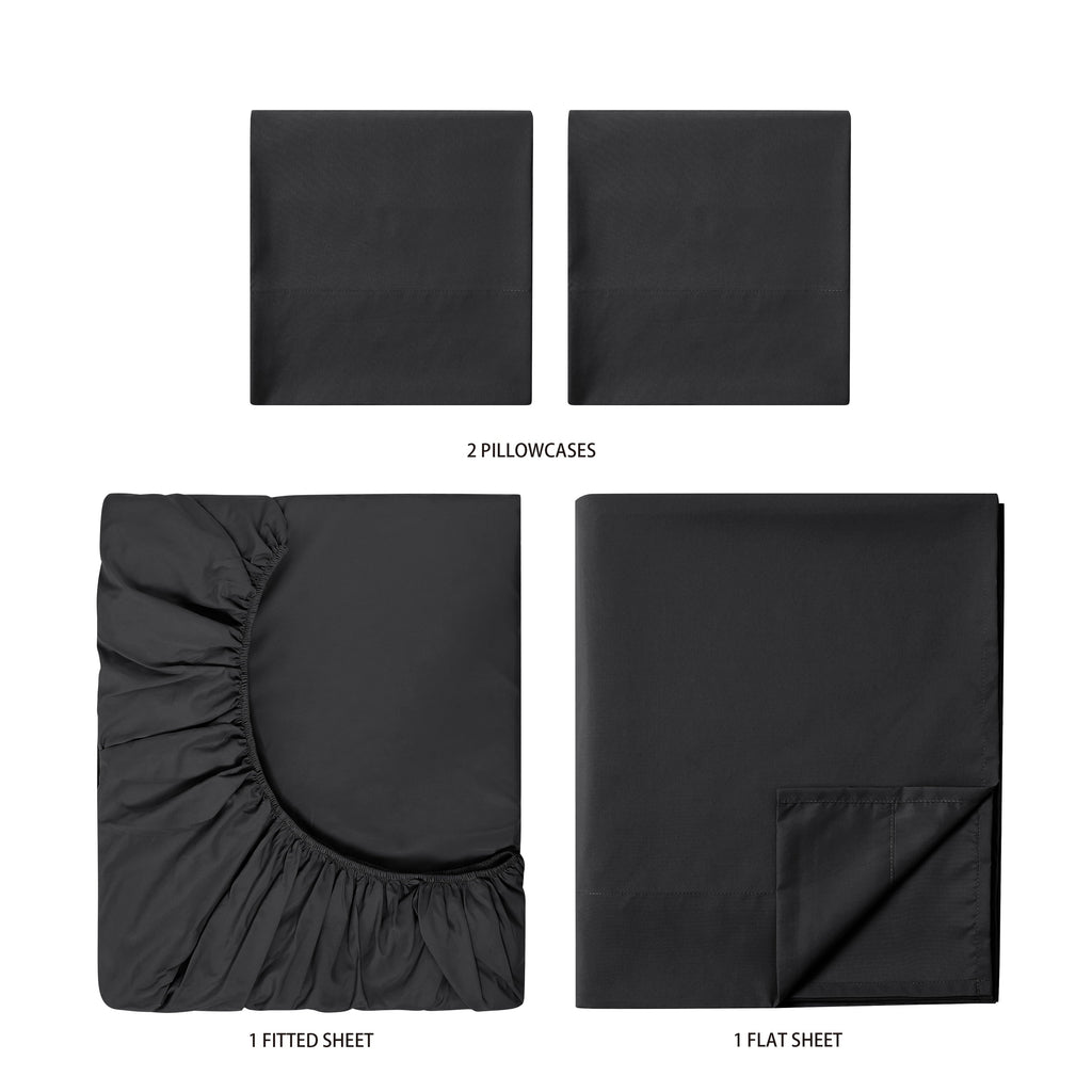 Premium Egyptian Cotton Microfiber Bed Sheet Set, Queen, Rich Black, 4 Piece - Luxury Bed Sheet Set with Deep Pockets Detail