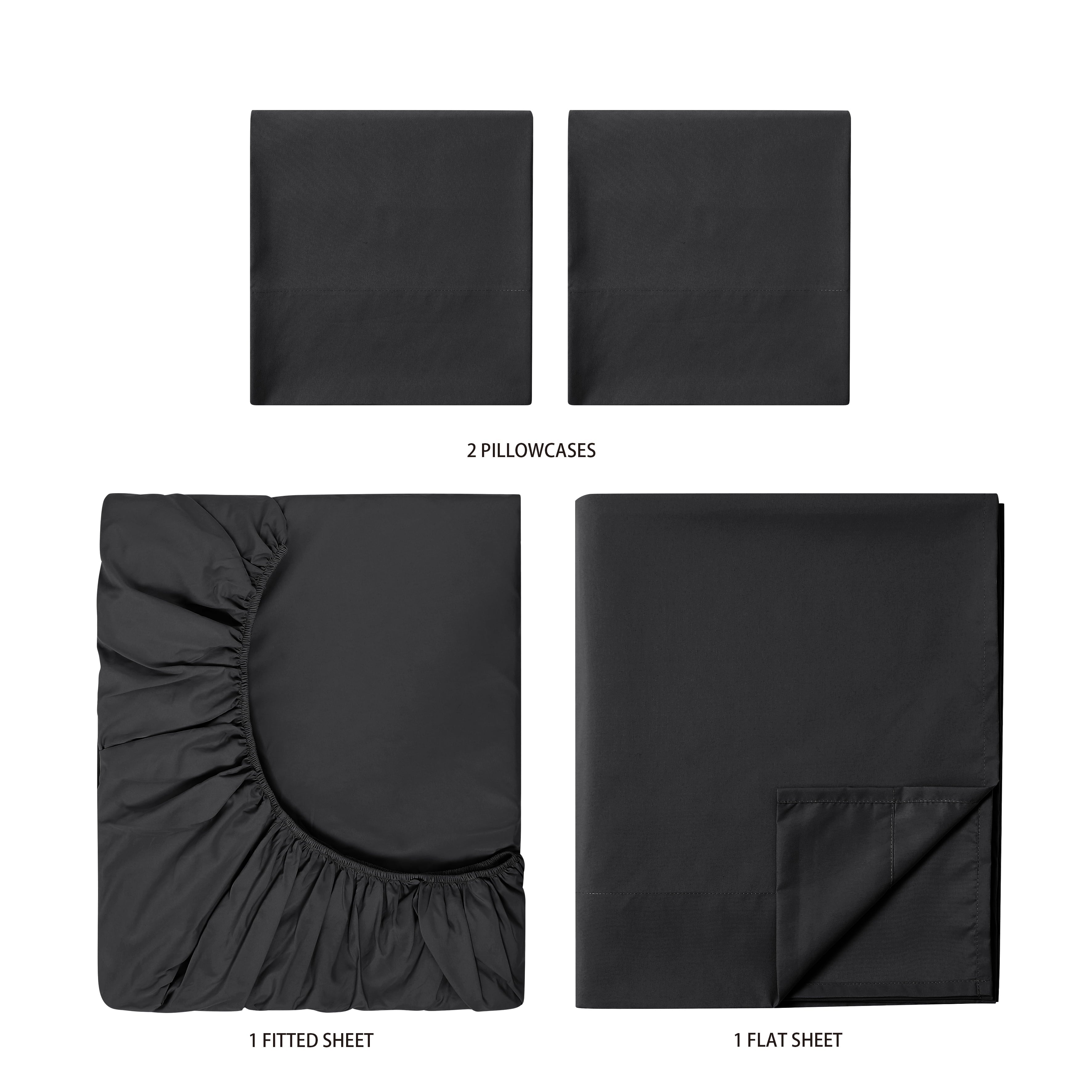 Premium Egyptian Cotton Microfiber Bed Sheet Set, Queen, Rich Black, 4 Piece - Luxury Bed Sheet Set with Deep Pockets Detail