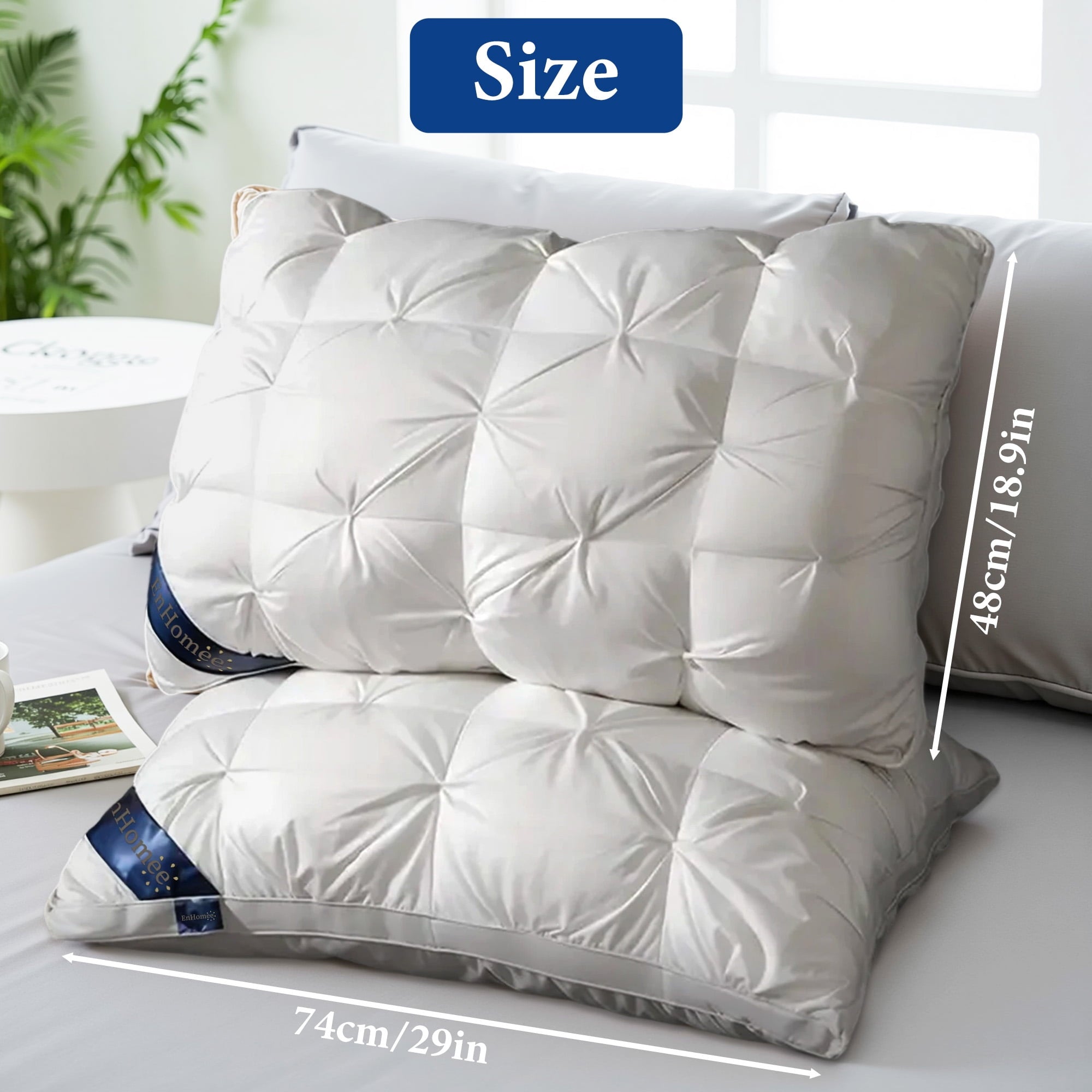 Decorative Plump 2-Pack Luxurious Hotel-Quality ,Resistant to Flattening, All-Season,White - Orthopedic Shredded Foam Bed Pillow Set Detail