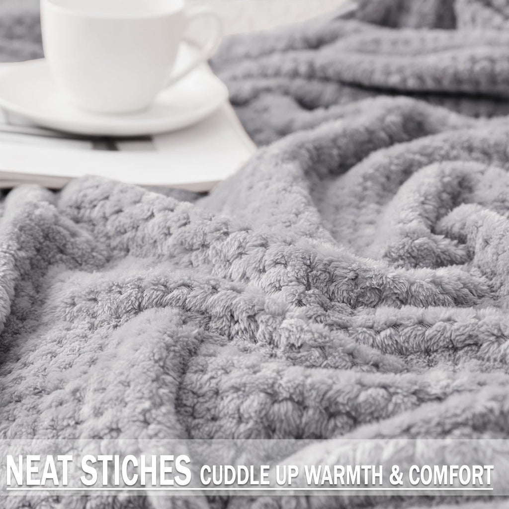 Super Soft Flannel Waffle Textured Extra Large Fleece Blanket, Super Soft and Warm Throw Blanket for Couch, Sofa and Bed (Light Grey, 50... - Super Soft Reversible Sherpa Flannel Blanket Detail