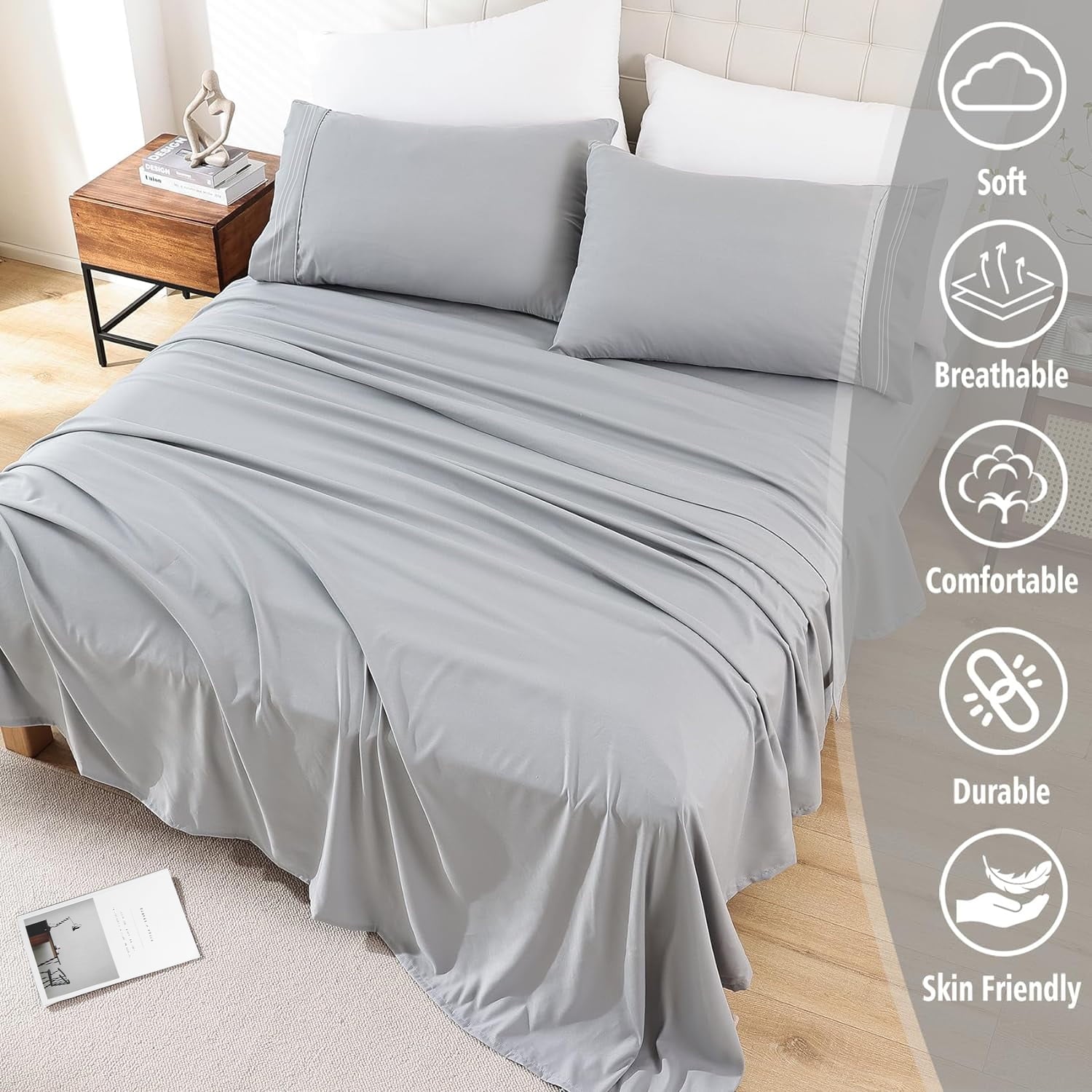 Wrinkle-Resistant Queen Size Sheet Set - Breathable & Cooling Bed Sheets, Hotel Luxury Bed Sheets for Sleepers, Soft & Wrinkle Free She... - Premium Ultra-Soft Pillowcase Pair for Sleeping Detail
