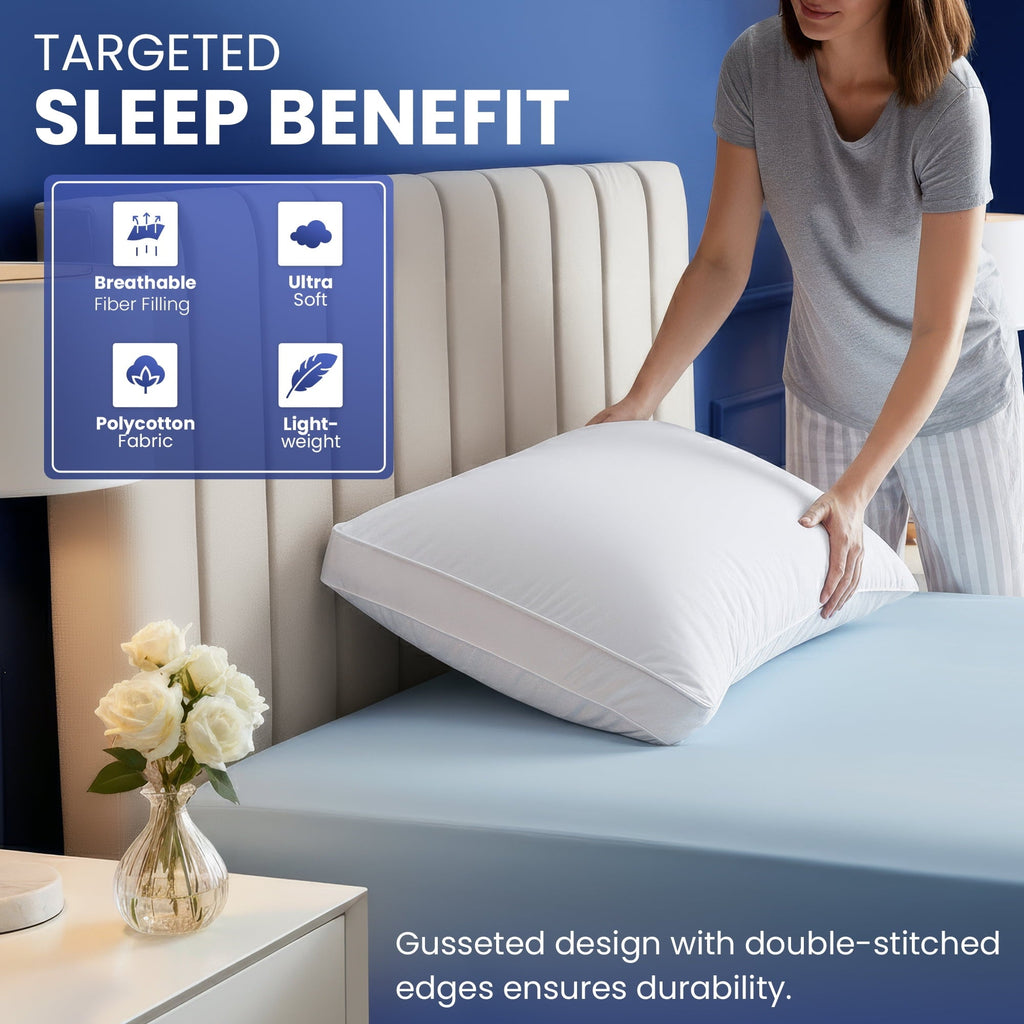Fluffy Shredded Queen Bed Pillow, 26"L x 18" W, Set of 2, Soft and High-Quality, Gusseted Pillow for All Sleep Positions (White) - Ergonomic Memory Foam Pillow for Neck Pain Support Detail