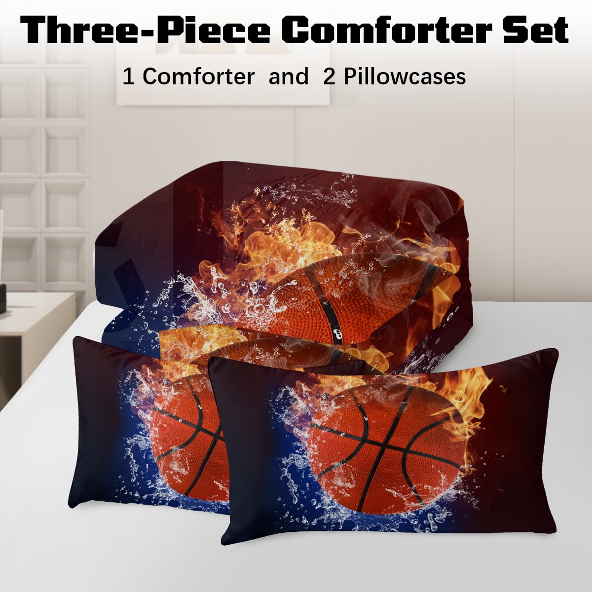 Luxurious Quilted Twin Comforter Set, 3 Pieces Sport Bedding Set for Kids Boys Teens Brushed Microfiber Basketball Comforter Set, 66x90... - Luxurious Quilted Duvet Cover Set Detail