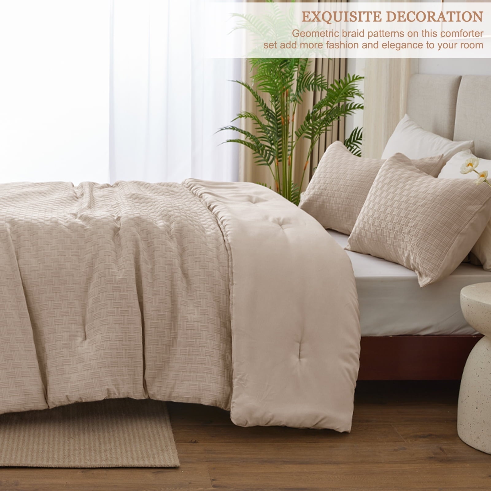 Fluffy Down Alternative 3-Piece Jacquard Braid Ultra Soft King Comforter Set, Luxury Reversible Microfiber Oversized Comforters Bedding Set w... - Luxurious Quilted Duvet Cover Set Detail