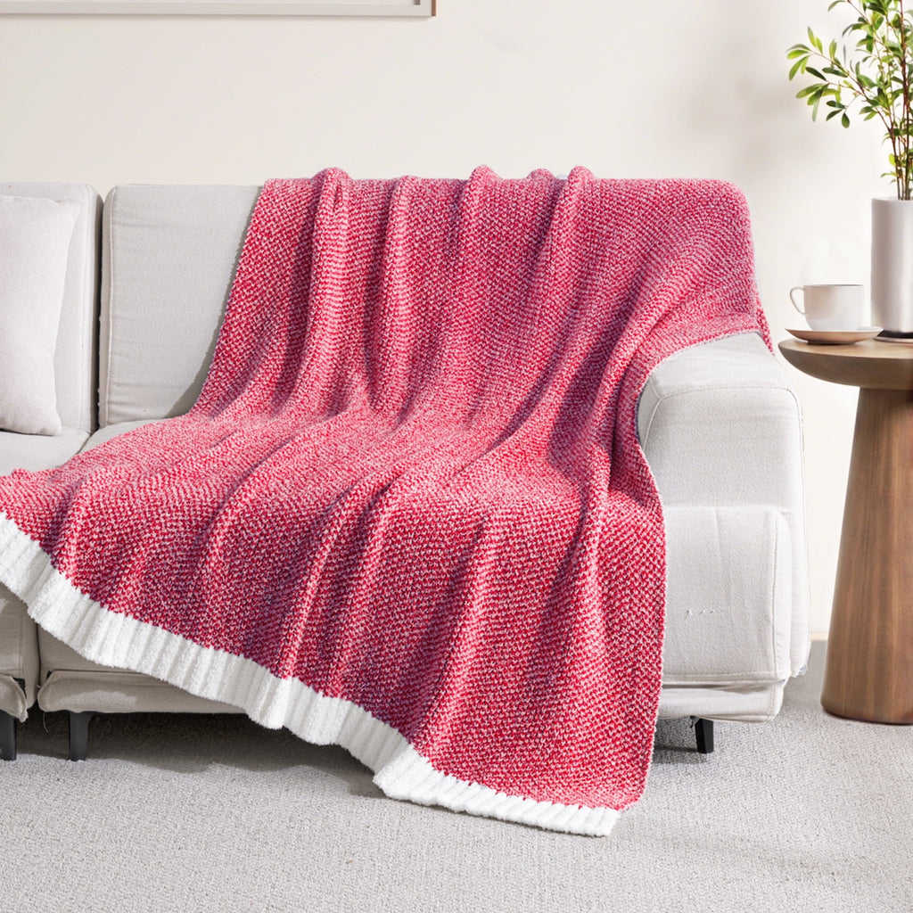 Lightweight Warm Knit Throw Blanket, Ultra Soft Cozy Fluffy Blankets, Lightweight Fuzzy Plush Throw for Couch and Bed, Mixed Red, 50"x60" - Luxury Knitted Decorative Throw Blanket with Fringes Detail