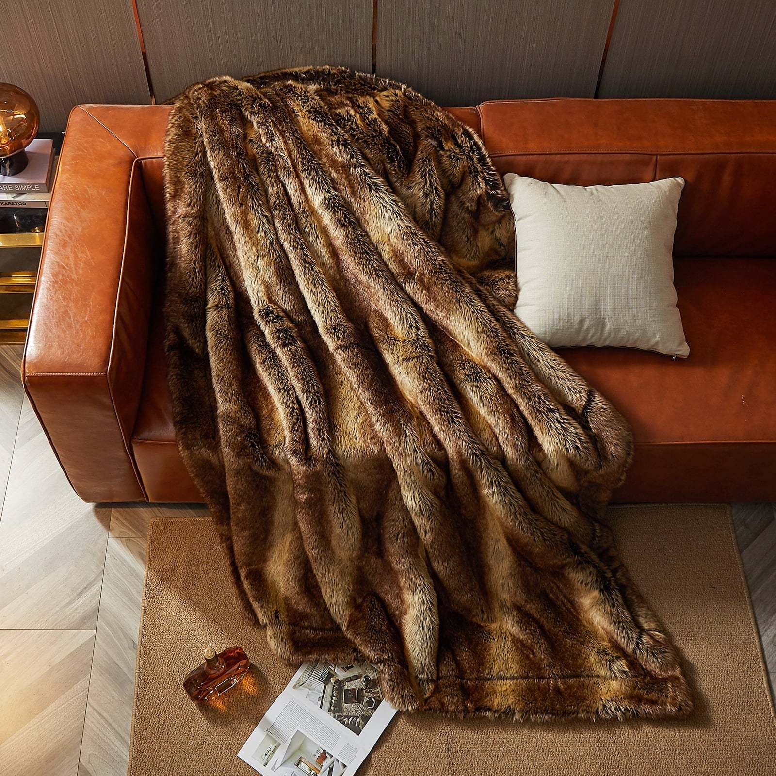 Lightweight Warm Luxury Faux Fur Throw Blanket for Bed Super Thick Warm Long Fluff Fuzzy Blankets for Bedroom Living Room, 60" x 80", ... - Luxury Knitted Decorative Throw Blanket with Fringes Detail