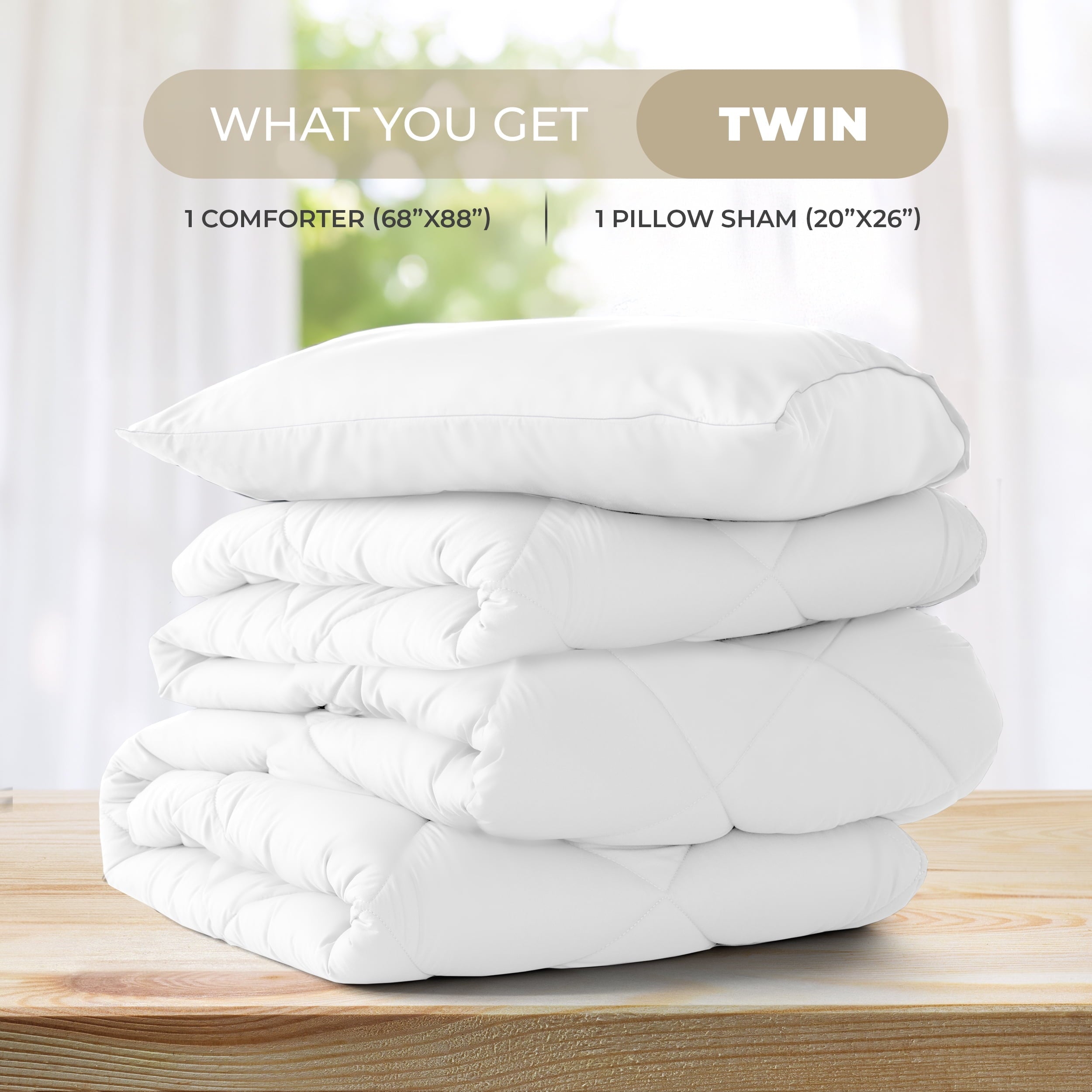 Hypoallergenic Cloud Lux Decor All-Season Comforter Sets Twin Size 2 PC, Reversible Bedding Set with Diamond Quilted Design Comforter and ... - All-Season Down Alternative Comforter Insert Detail