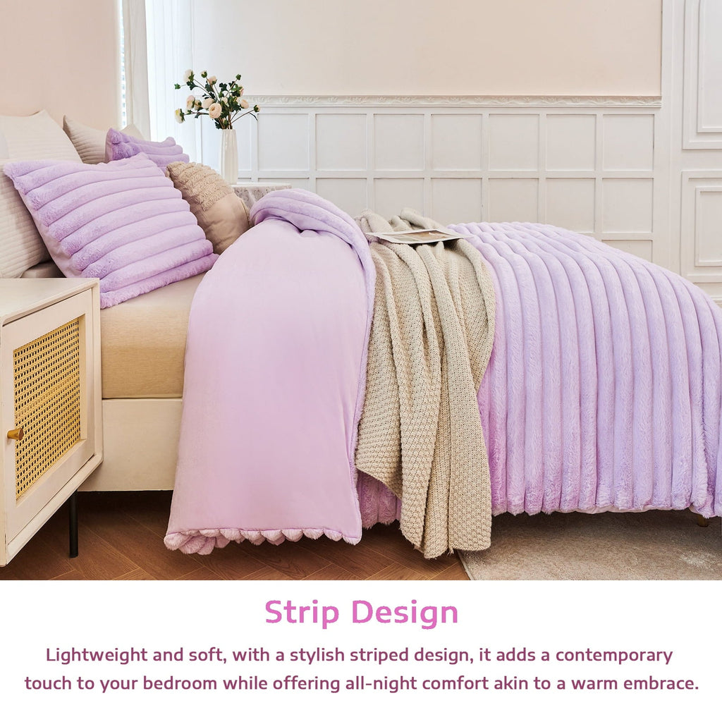 All-Season Fleece Twin Comforter Set, Light Purple Super Soft Furry Plush Bedding, Luxury Fluffy Fuzzy Heavy Bed Set for Winter ... - All-Season Down Alternative Comforter Insert Detail