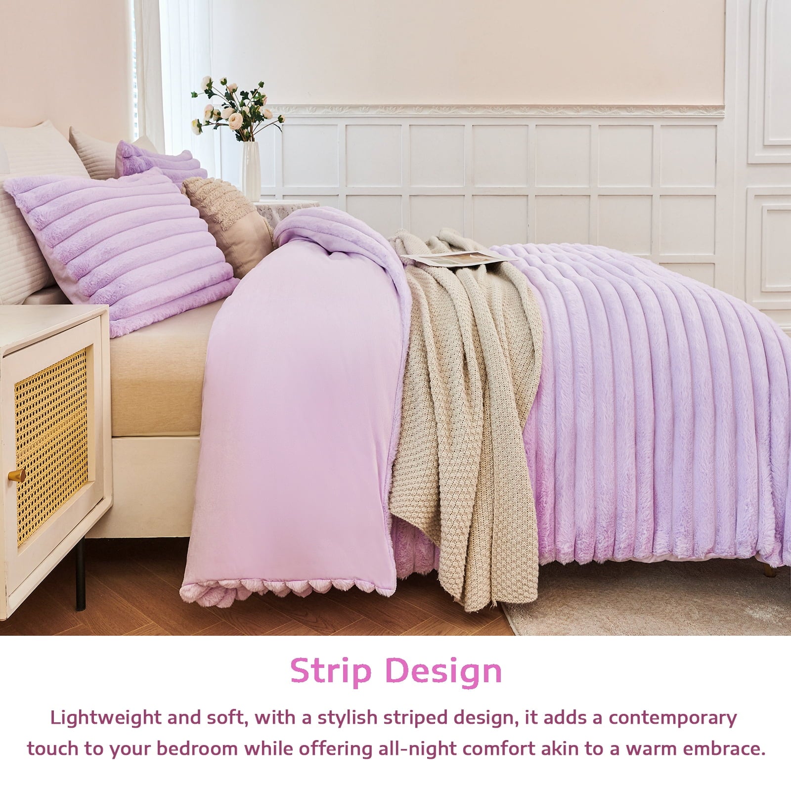 All-Season Fleece Twin Comforter Set, Light Purple Super Soft Furry Plush Bedding, Luxury Fluffy Fuzzy Heavy Bed Set for Winter ... - All-Season Down Alternative Comforter Insert Detail