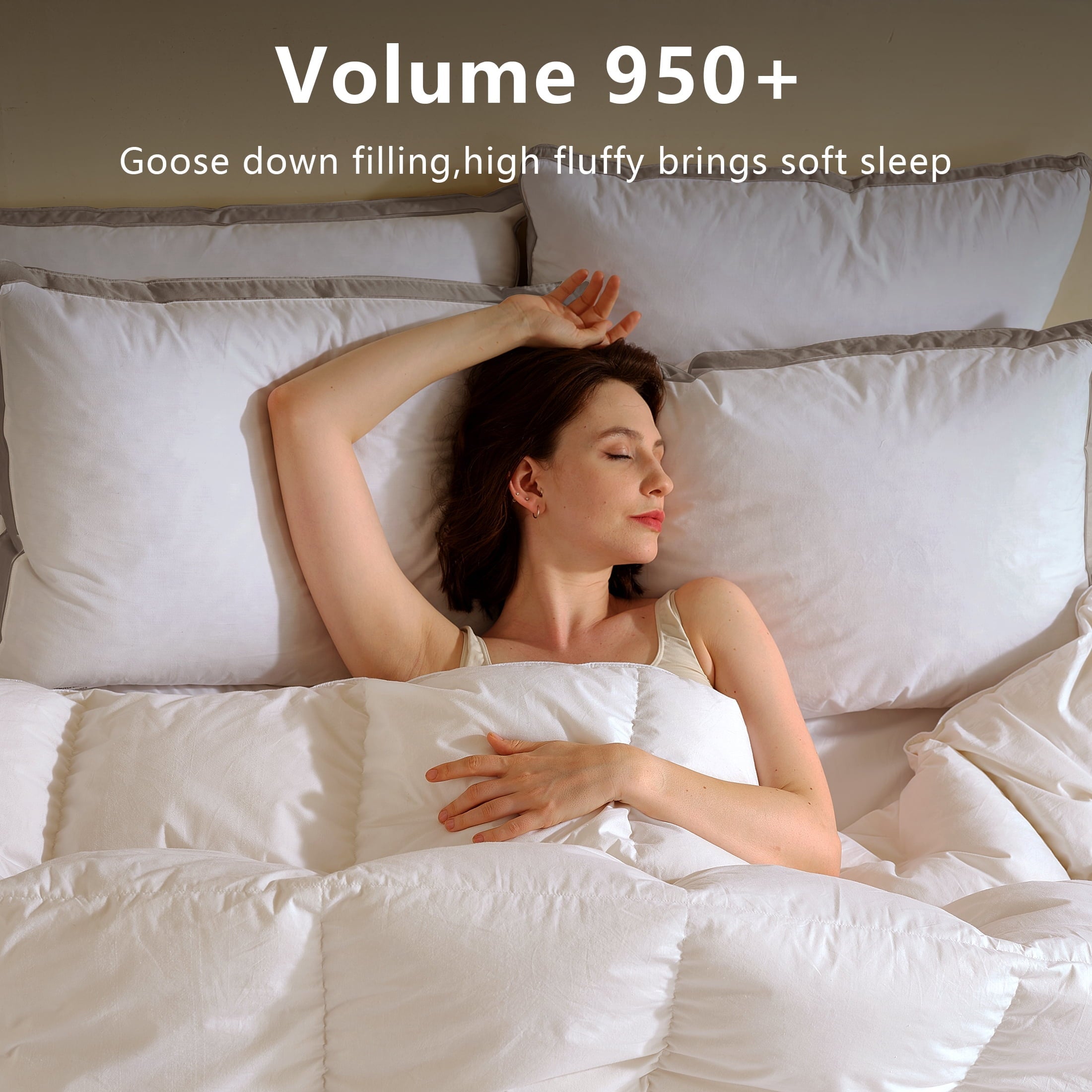 Hotel Collection Goose Feather Down Pillows Queen Size Set of 2, 100% Cotton Cover Hotel Collection Bed Pillows，20"x28" - Ergonomic Memory Foam Pillow for Neck Pain Support Detail