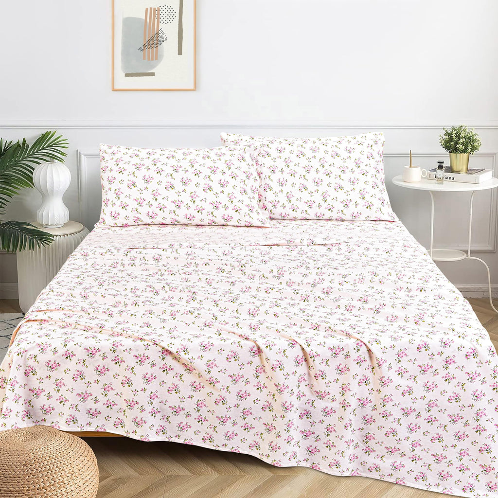 Wrinkle-Resistant 100% Cotton Full Size Bed Sheets Set with Deep Pockets, Cozy Percale sheets with Elastic Fitted Sheet Set Ultra Soft ... - Breathable Egyptian Cotton Flat & Fitted Sheets Detail