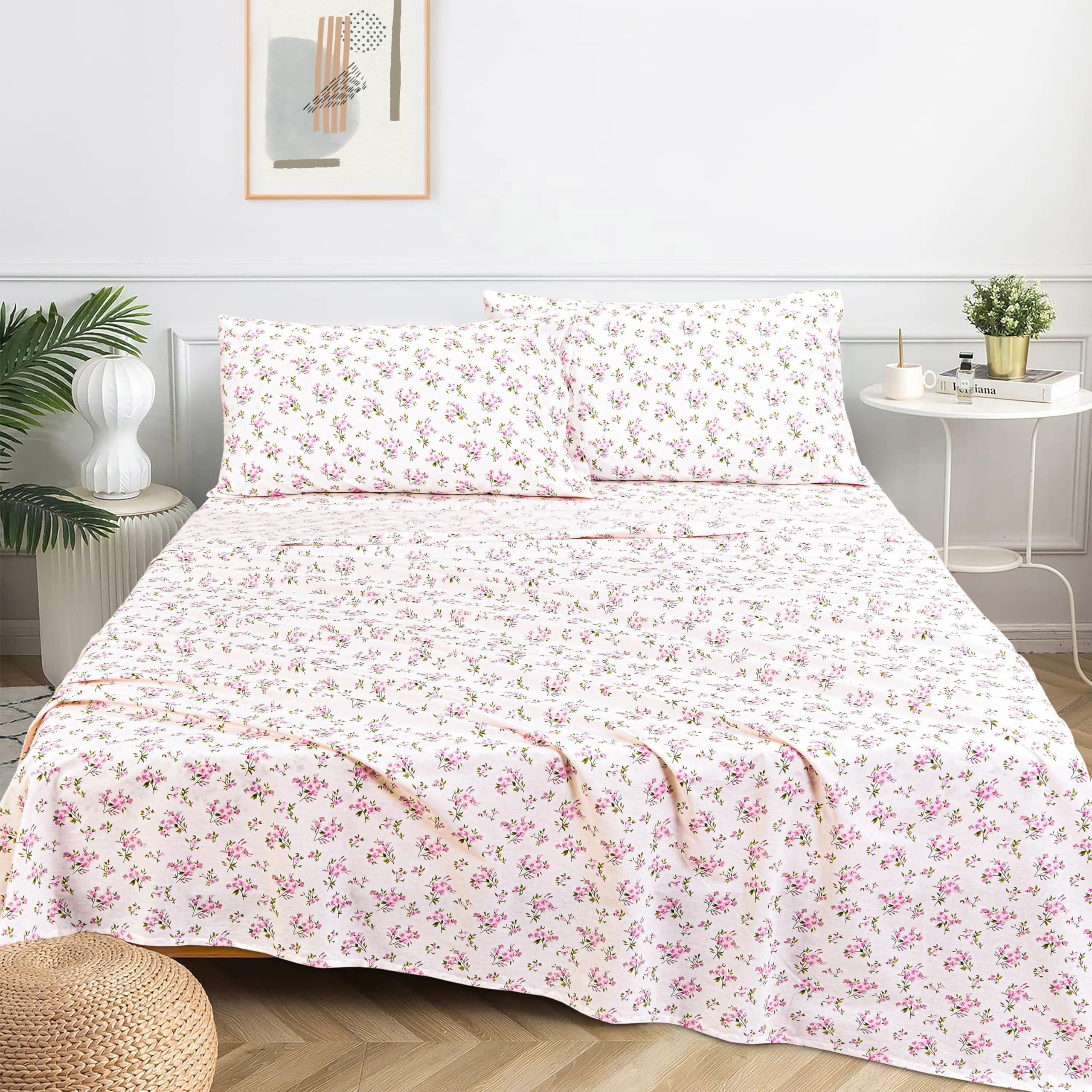 Wrinkle-Resistant 100% Cotton Full Size Bed Sheets Set with Deep Pockets, Cozy Percale sheets with Elastic Fitted Sheet Set Ultra Soft ... - Breathable Egyptian Cotton Flat & Fitted Sheets Detail