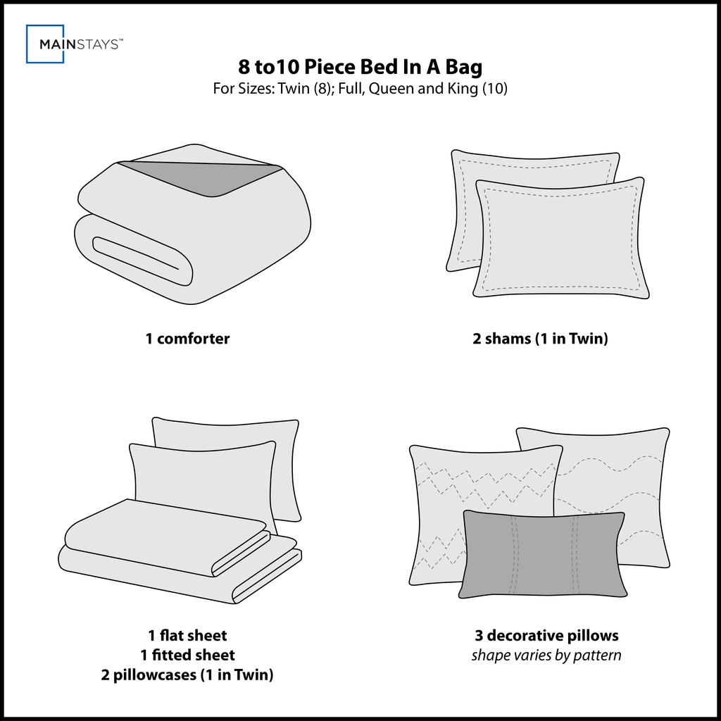 Heavyweight Warmth Reversible Marble Diamond 8-Piece Bed in a Bag Bedding Set, Twin/Twin XL - All-Season Down Alternative Comforter Insert Detail